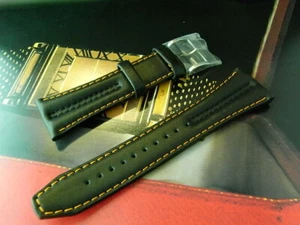 NEW SEIKO 26MM THICK VELATURA BLACK ORANGE BACK LEATHER MENS WATCH STRAP - Picture 1 of 10