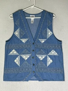 Koret City blau Weste Jacke Spitze Häkel vorne Knopf 100% Baumwolle Damen M - Bild 1 von 6