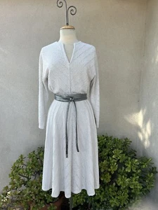 Vintage knit grey taupe dress faux leather wrap belt S/M Ronnie Heller - Picture 1 of 10