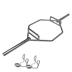 180cm - 28kg Chrome Olympic Shrug Trap Deadlift Barbell Bar - 2 Spring Collars - Picture 1 of 6