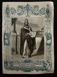 antica incisione santino incisione 1800 SAN CELESTINO PAPA Y CONFESOR. - Foto 1 di 1