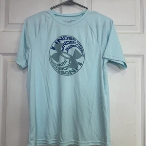 Under Armour Youth YLG Blue HeatGear Shirt Loose Fit Short Sleeve Boys Tee - Picture 1 of 3