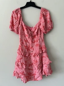 Mika & Gala Pink Floral Ruffle Mini Dress Size Small Preppy Summer Vacation - Picture 1 of 12