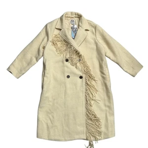 Future Collective Reese Women's Size L  Wool Blend Fringe Button-Up Coat Jacket - Picture 1 of 6