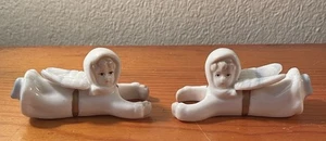 Angeli Volanti Vintage Porcellana Candela Abbracciatori Elegante Inverno Natale Vacanze - Foto 1 di 6