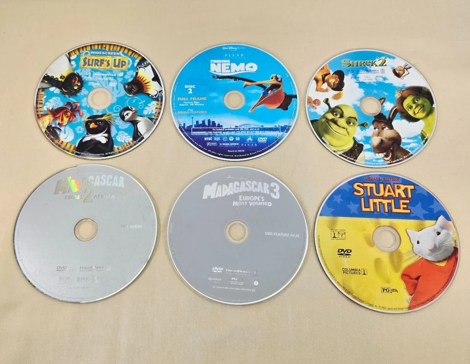 Children Animation DVD Lot Surfs Up Finding Nemo Shreck 2 Madagascar 2-3 Sturt L - Image 1 of 1