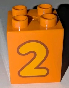 LEGO DUPLO 2X2X2 ORANGE WITH BRIGHT LIGHT ORANGE NUMBER # 2 PATTERN PART PIECE - Picture 1 of 2