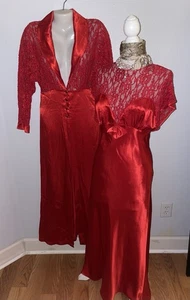 STUNNING Satin Nightgown &Robe Terry Russo Long Set Peignoir Gown M 2 Pc Harlow - Picture 1 of 24