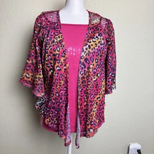 Justice Pink Sequin Tank / Animal Kimono Open Front Short Sleeves Girls Size 20 - Picture 1 of 10