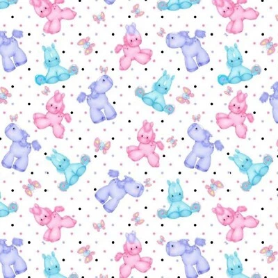 A.E. NATHAN Ponies & Butterflies On White Cotton FLANNEL $3.99 Ships ANY Amount Of Fabric!