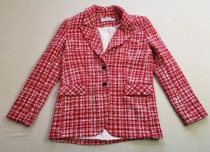 Self-Portrait Women's Red Check Boulce Blazer Jacket Size UK 8 - Good Used - Picture 1 of 4