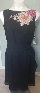 VIRGO Petite Sleeveless Black Dress with Rose Detail & Sash at Waist size 6P - Picture 1 of 5