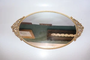 Antique Vanity Mirror Ornate Brass Easel Frame Golden 19" x 10.5" - Picture 1 of 7