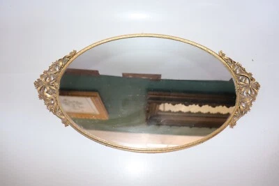 Antique Vanity Mirror Ornate Brass Easel Frame Golden 19" x 10.5" - Image 1 of 4