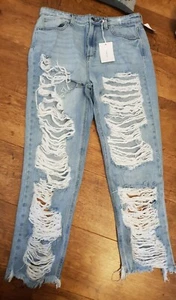 Forever 21 Jeans UK 13 W32 X 29L CELLO High Rise Straight Leg Distressed Denim - Picture 1 of 12