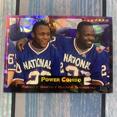 1993 Pro Set Power #1 Barry Sanders, Emmitt Smith Power Combos Purple Prizm SSP - Image 1 of 4