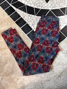 Lularoe Legging Abstract Aztec Geometric triangles OS Teal Turquoise Red Purple - Picture 1 of 4