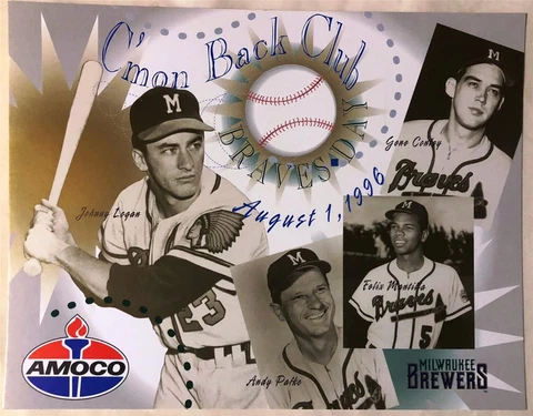 1996 C'MON BACK CLUB BRAVES DAY MILWAUKEE BREWERS POSTER 8.5 x 11 AMOCO ~ NEW Cover