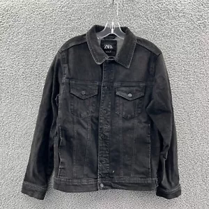 Zara Denim Jean Jacket Mens Large Black Trucker Streetwear Grunge - Picture 1 of 7