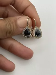 14K rose gold black Diamond drop earrings. Black Diamond Pear Earrings. Two Tone - Picture 1 of 4