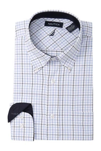 Nautica Checkered Classic Fit Dress Shirt,LIGHT BLUE PLAID, 16/16.5 36/37. - Picture 1 of 1