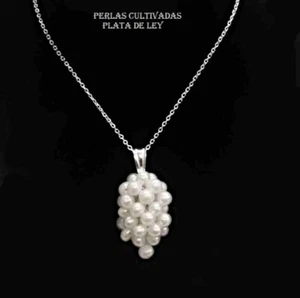 Cultivated Pearl Pendant Cluster 25x15 mm and 925 Silver Chain at 40 cm. New - Picture 1 of 5