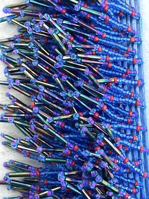 Iridescent Blue 1.25" Beaded Fringe Trim Trimming 7 Yards Plus Costume Sewing - Image 1 of 4