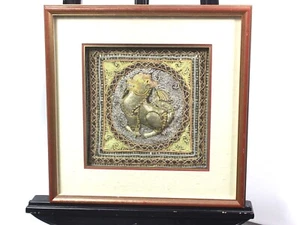 Vintage Framed Burmese Kalaga Tapestry Lion beaded gem - Bild 1 von 9