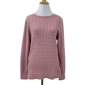 Talbots Supersoft Cable Knit Crew Neck Sweater L Large Pink Long Sleeve Pullover
