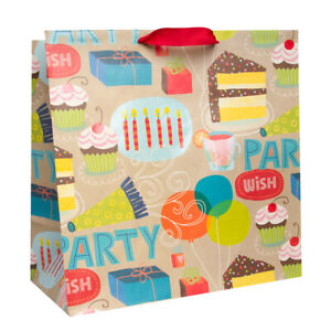 Hallmark 15" XL Gift Bag For Kids Birthday With Cloth Handles Party Cake Design