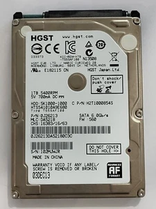 HTS541010A9E680, PN: 0J26213, MLC: DA5218, 03 DEC 13, HGST 1Tb 2.5" HDD - Bild 1 von 2