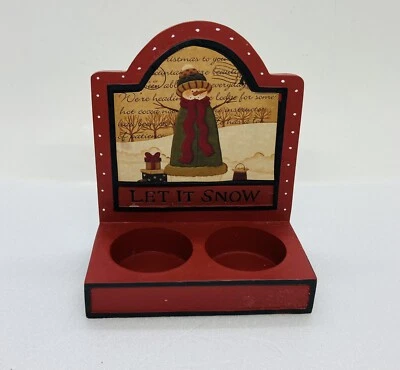 Candelabro vintage de muñeco de nieve navideño de los años 80 votivo “Let It Snow” resina roja 22 Foto 1 de 4