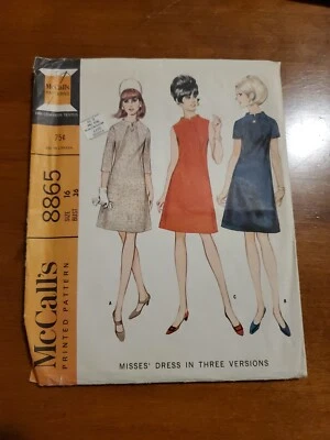 8865 McCalls Vintage 60's Misses Dress Sewing Pattern Sz 16 Bust 36 Uncut FF  - Image 1 of 4