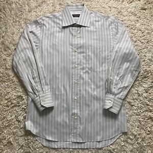 Canali Men's 38-15 Gray Made In Italy Striped Cotton Long Sleeve Dress Shirt