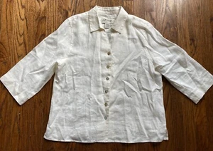 ORVIS Womens 100% Linen Button Up Shirt Top Size Large 3/4 Sleeve Ivory Tunic - Picture 1 of 9