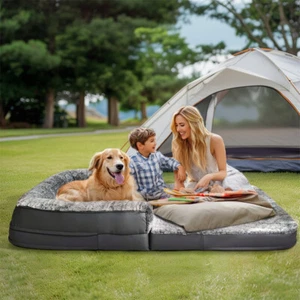 Human Size Dog Bed Giant Orthopedic Foldable Pet Bed w Pillow Bolster Waterproof - Picture 1 of 17