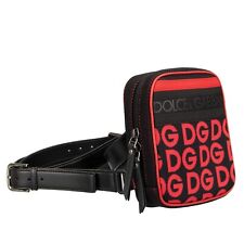 Dolce & Gabbana Small Canvas Leather Backpack with Logo Print Black Red 11654
