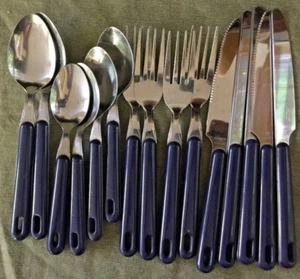 15 Pcs. Vintage Utensils w/ Blue Handles Stainless Steel Thailand Modern - Picture 1 of 3