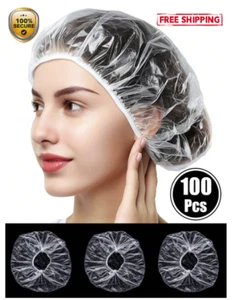 100PCS Disposable Plastic Shower Caps - Hair Dye & Salon Use - Waterproof - NEW - Picture 1 of 9