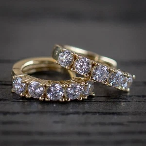 0.3CT Round Natural Diamond Clip On Men's Hoop Earrings 14k Yellow Gold Certify - Picture 1 of 12