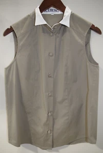 C - Womens 46 L Iceberg Taupe & White Collar Cotton Top VEST Made In Italy SHIRT - Picture 1 of 11