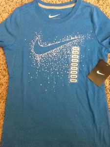NWT Girls Nike Just Do It Blue Swoosh Logo Graphic Tee T Shirt Top $20 S, New! - Picture 1 of 5