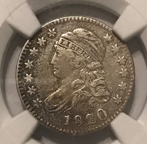 1820 large O Capped bust Dime, NGC VF35 , scarce Cover