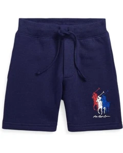 NWT Polo Ralph Lauren Navy Blue TRIPLE PONY LOGO Fleece Shorts Boy's 7 POCKETS - Picture 1 of 4