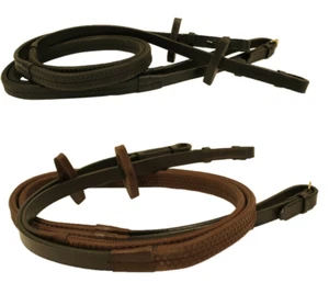 Horseware Rambo Micklem Rubber Reins Grip & Leather Black/Brown Brass Pony/Horse - Picture 1 of 5
