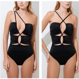 NWT Mar De Lua Women’s Salma Black Cut Out Strappy One Piece Swimsuit Medium - Picture 1 of 9