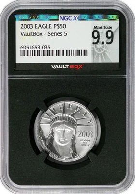 2003 $50 American Platinum Eagle 1/2 oz .9995 Vault Box Series 5 NGC X MS 9.9 - Image 1 of 4