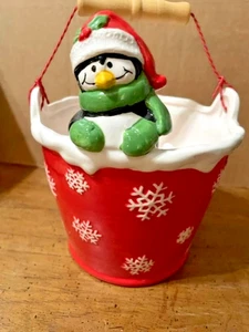 Vintage Ceramic Snowflake Snowman Bucket, Free Shipping - Picture 1 of 6