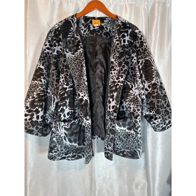 Ruby Rd Woman Animal Print Blazer Jacket 24W Black White Faux Fur - Image 1 of 4