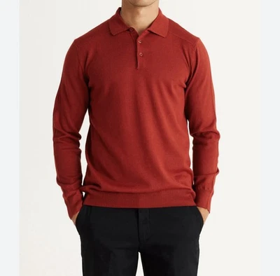 Tulliano Para Hombres XL Mezcla de Seda Camisa Tejida Roja Mangas Largas Polo Estilo Pullover Foto 1 de 4